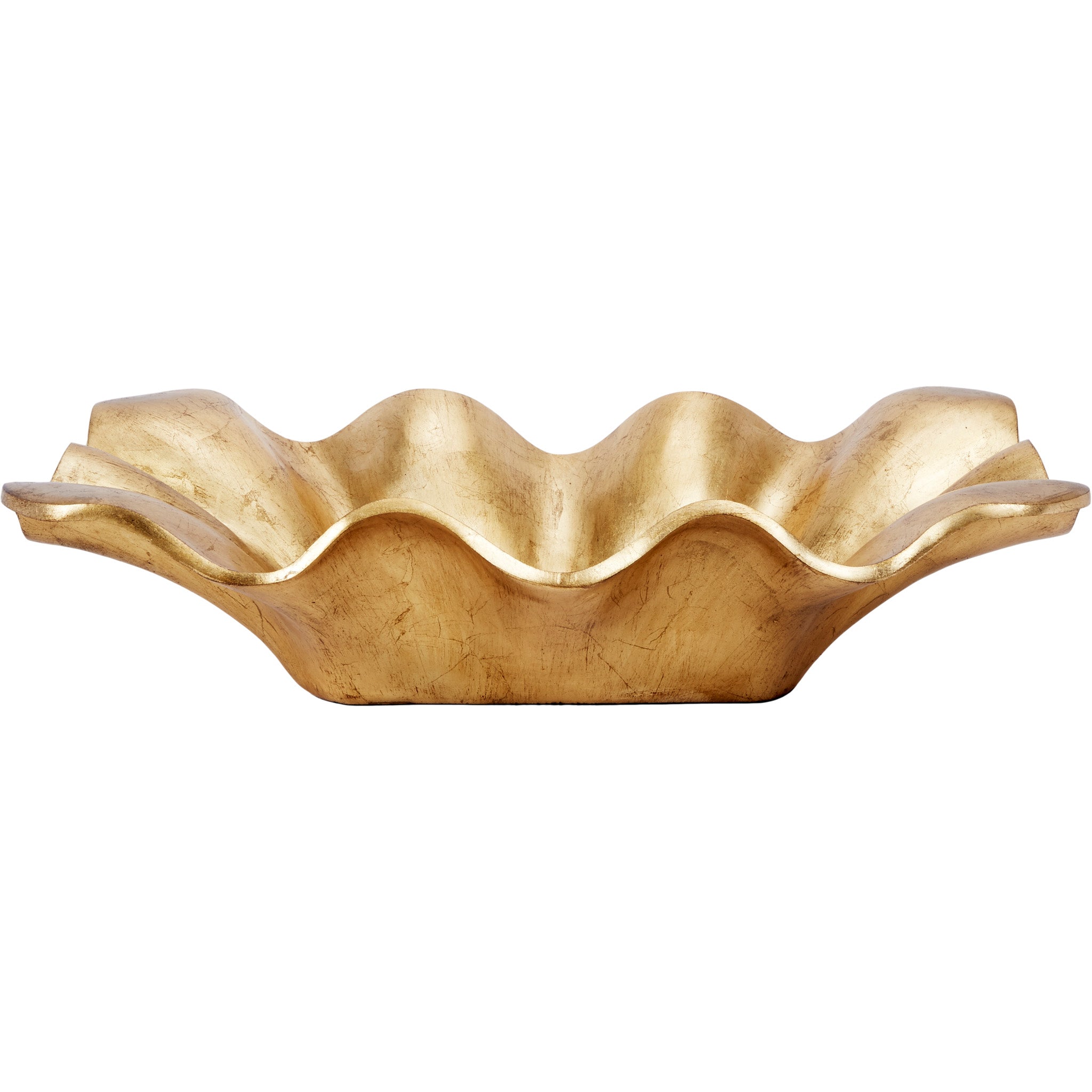 Gold decorative bowl with wavy edge on a white background