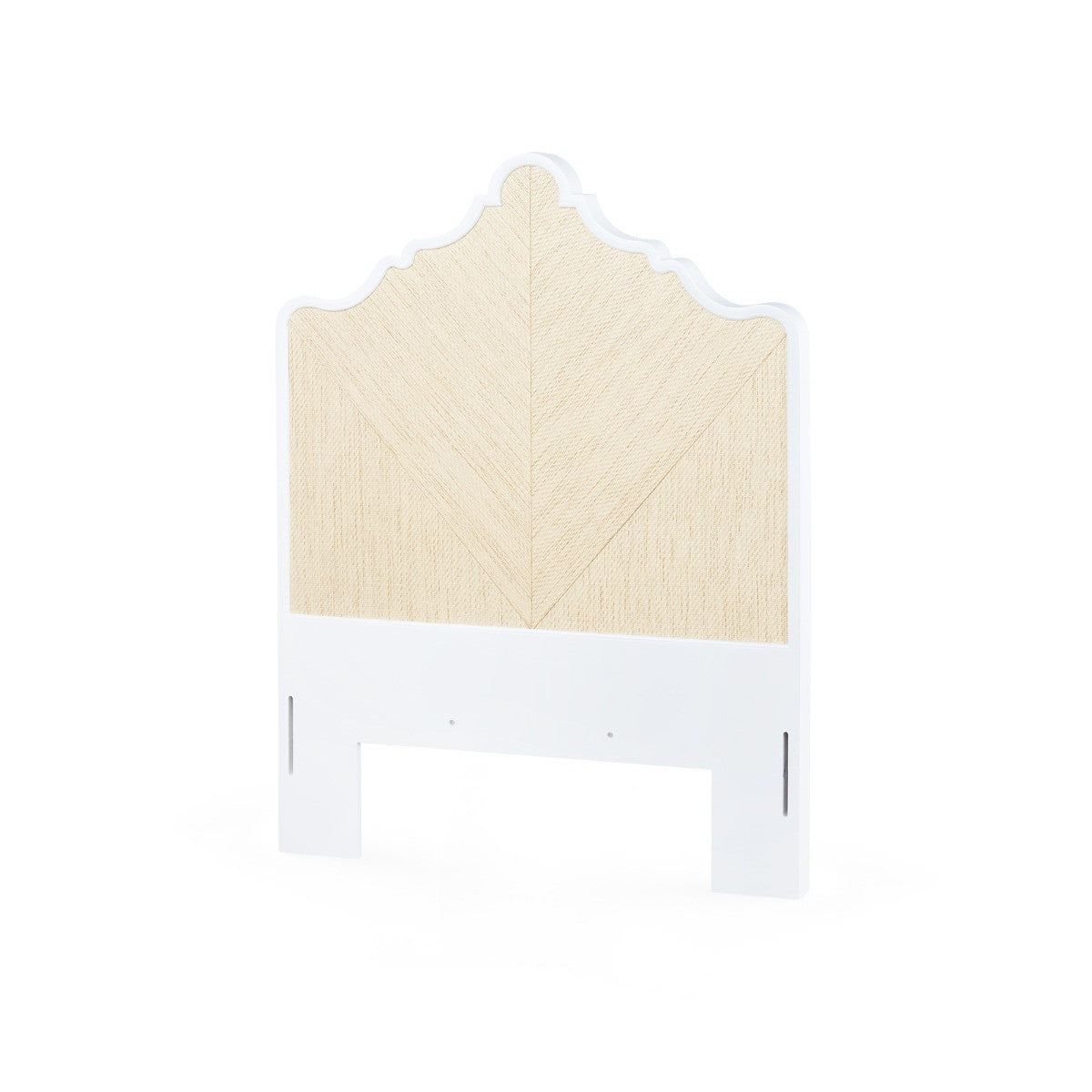 Wooden headboard with quilted cream top panel on a white background